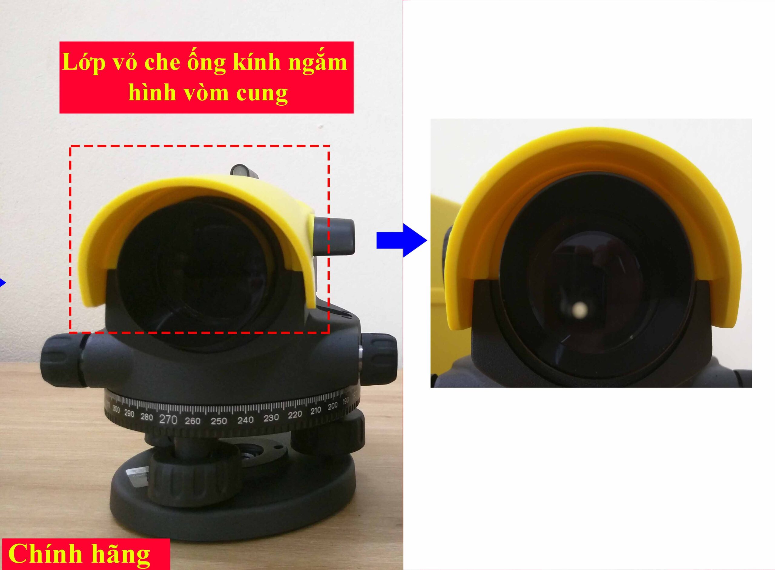Đặc điểm nhận dạng máy thủy bình Leica chính hãng và máy thủy bình Leica hàng giả, nhái thương hiệu 31 lớp vỏ che ống kính ngắm leica hàng thật