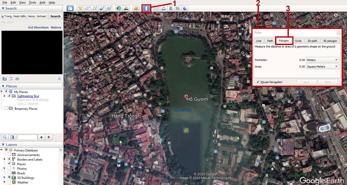 Tính diện tích bằng google earth