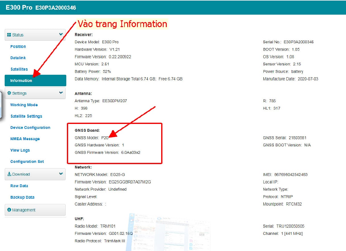 Cách kiểm tra số kênh máy gps 2 tần số hãng E-Survey