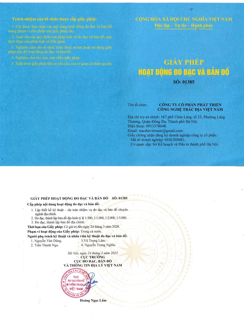 Giấy phép hoạt động đo đạc - bản đồ 2 Giấy phép hoạt động đo đạc và bản đồ
