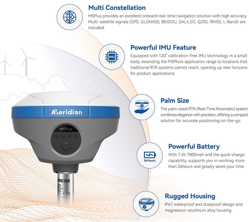 máy GPS RTK Meridian M5Plus (1 Base + 2 Rover)