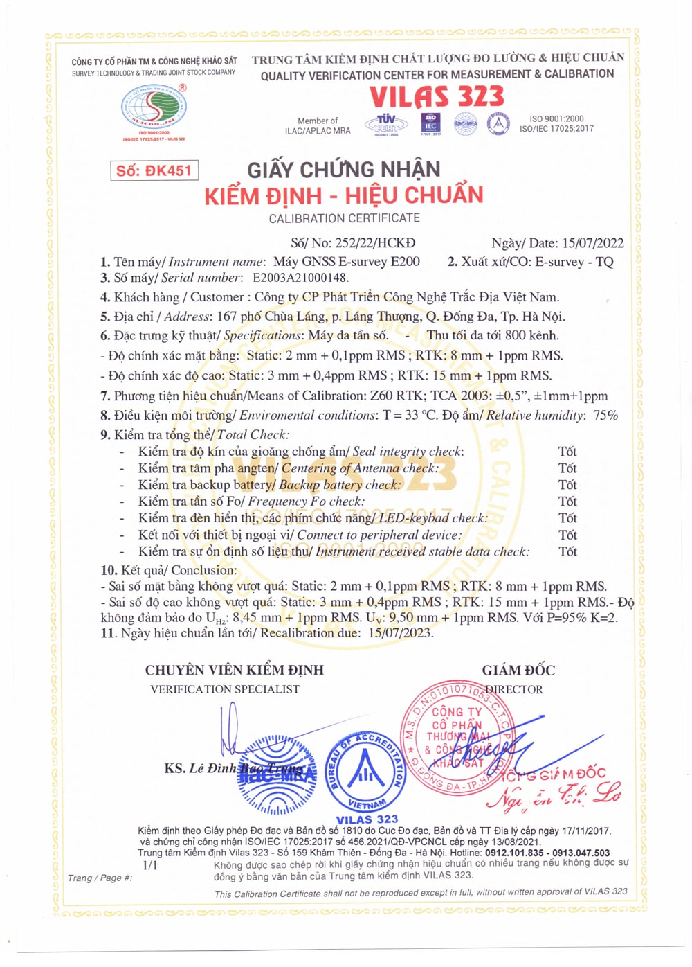 Giấy phép hoạt động đo đạc và bản đồ kiểm định