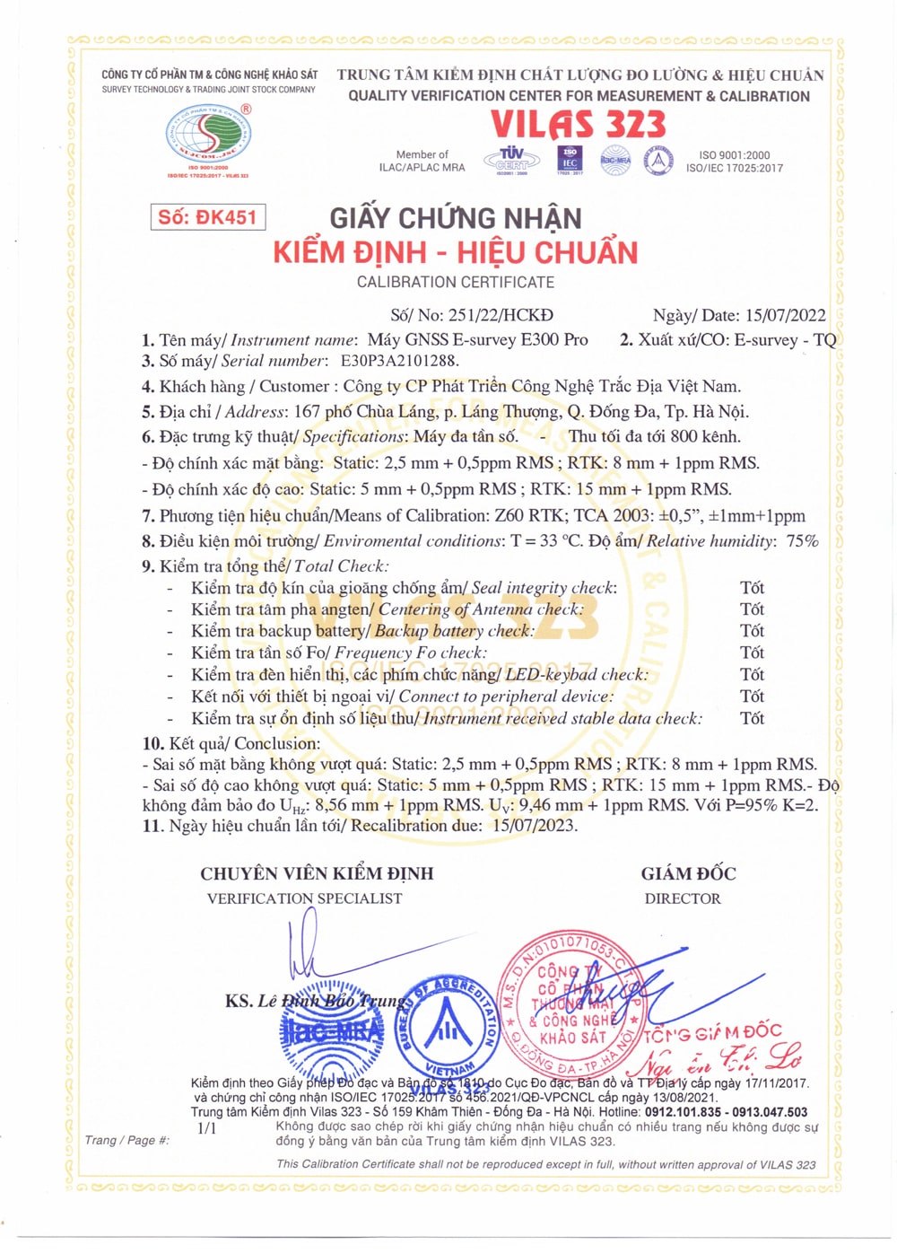 Giấy phép hoạt động đo đạc và bản đồ kiểm định