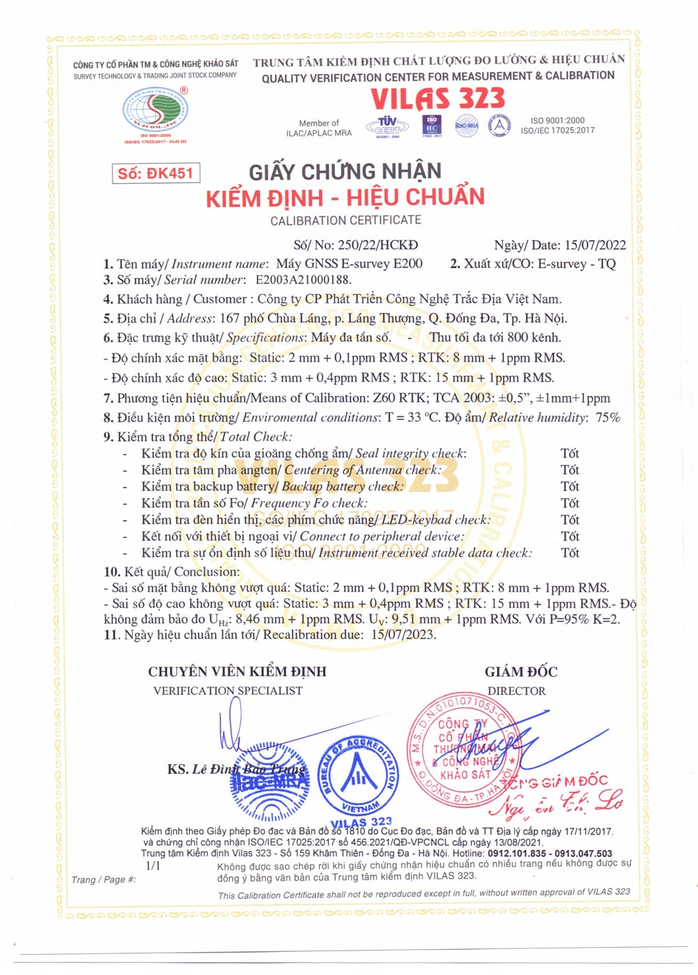 Giấy phép hoạt động đo đạc và bản đồ kiểm định