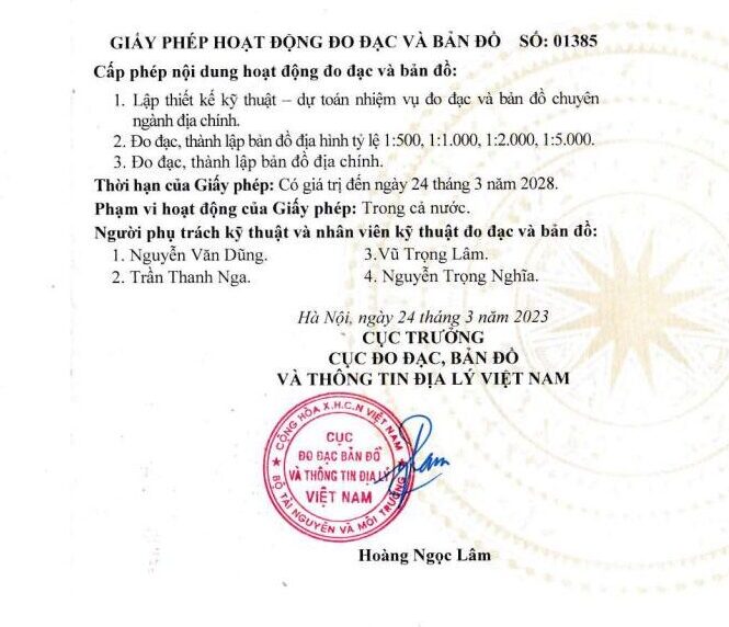 Giấy phép hoạt động đo đạc